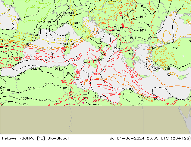 Theta-e 700hPa UK-Global Sa 01.06.2024 06 UTC
