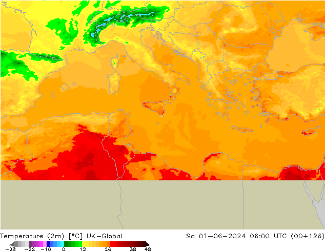 Temperatura (2m) UK-Global sab 01.06.2024 06 UTC