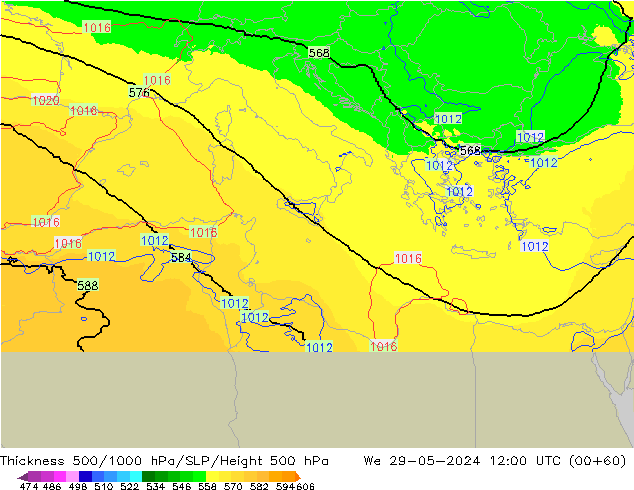 Thck 500-1000hPa UK-Global śro. 29.05.2024 12 UTC