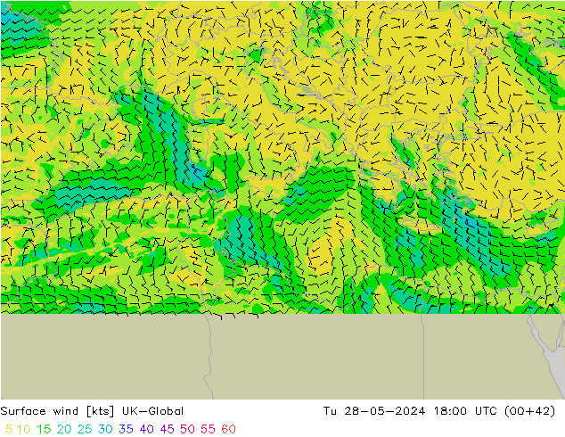Surface wind UK-Global Tu 28.05.2024 18 UTC