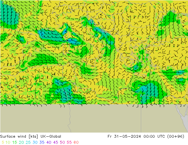 Vento 10 m UK-Global ven 31.05.2024 00 UTC