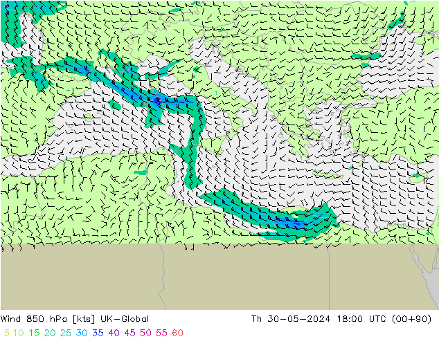 ветер 850 гПа UK-Global чт 30.05.2024 18 UTC