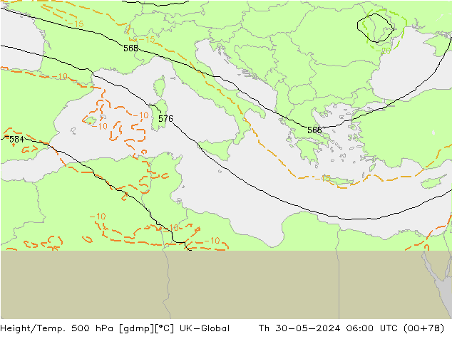 Géop./Temp. 500 hPa UK-Global jeu 30.05.2024 06 UTC