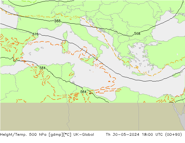 Height/Temp. 500 гПа UK-Global чт 30.05.2024 18 UTC