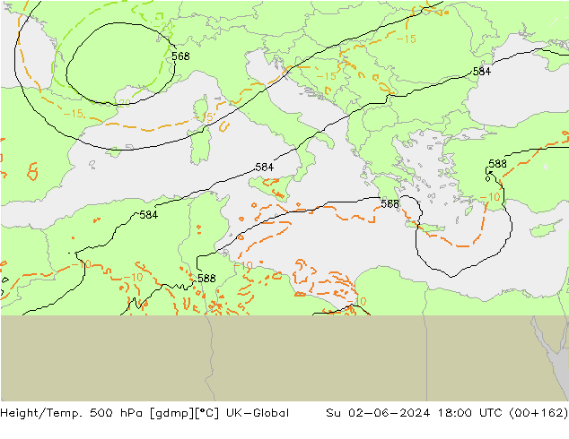 Geop./Temp. 500 hPa UK-Global dom 02.06.2024 18 UTC