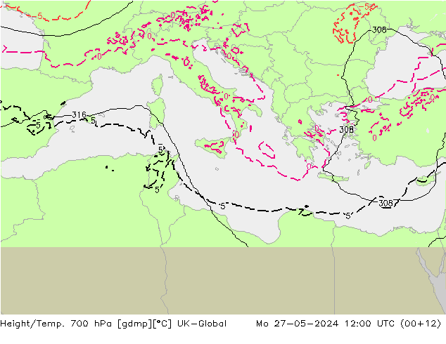 Hoogte/Temp. 700 hPa UK-Global ma 27.05.2024 12 UTC