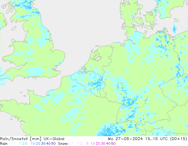 Rain/Snowfall UK-Global Mo 27.05.2024 15 UTC