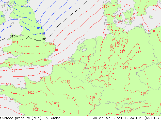 Atmosférický tlak UK-Global Po 27.05.2024 12 UTC