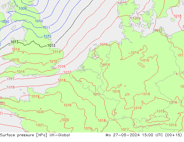 Surface pressure UK-Global Mo 27.05.2024 15 UTC