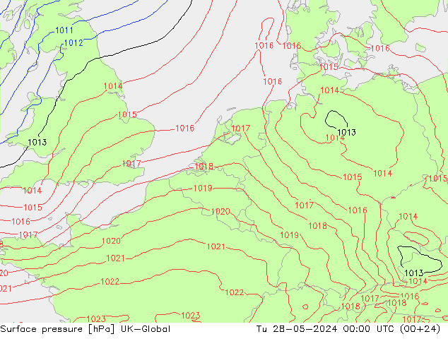 Surface pressure UK-Global Tu 28.05.2024 00 UTC