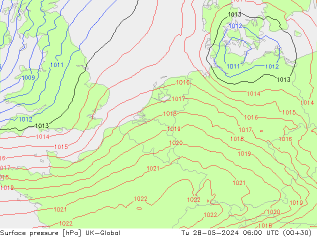 приземное давление UK-Global вт 28.05.2024 06 UTC