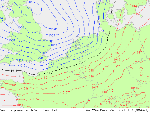 Surface pressure UK-Global We 29.05.2024 00 UTC