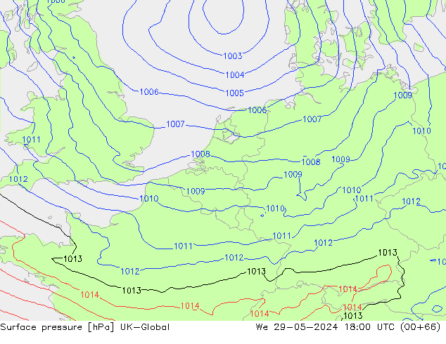 pressão do solo UK-Global Qua 29.05.2024 18 UTC