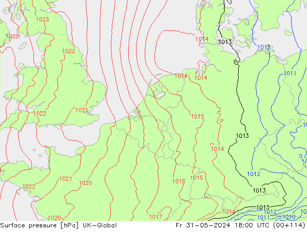 Surface pressure UK-Global Fr 31.05.2024 18 UTC