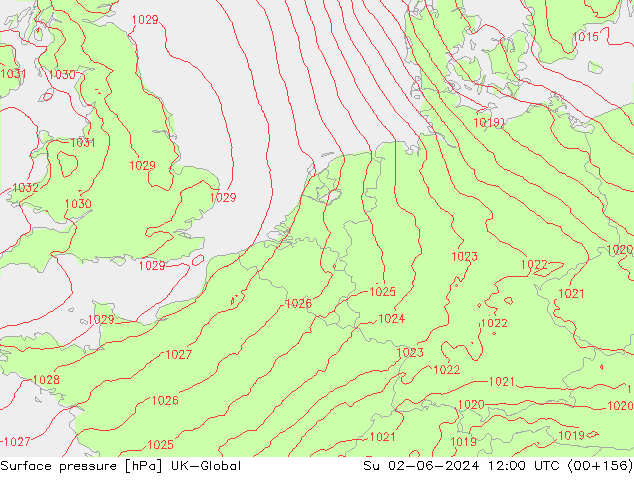 Surface pressure UK-Global Su 02.06.2024 12 UTC