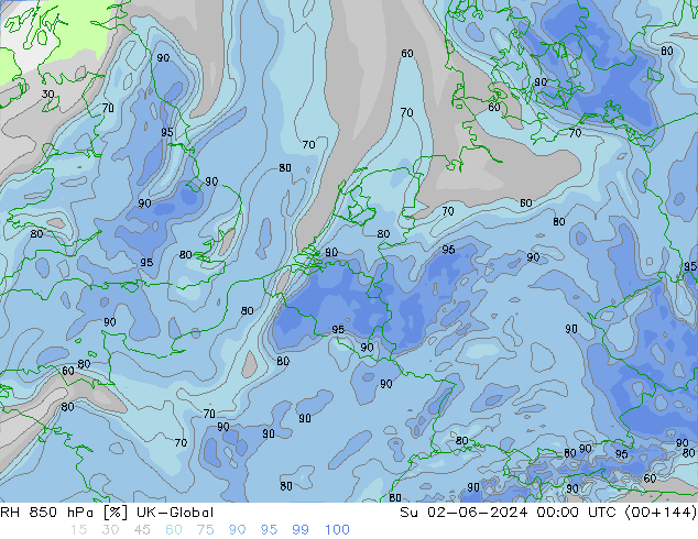 RH 850 hPa UK-Global Dom 02.06.2024 00 UTC