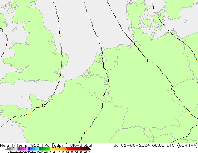 Height/Temp. 950 гПа UK-Global Вс 02.06.2024 00 UTC