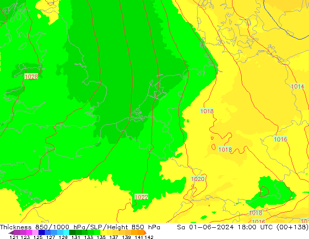 Thck 850-1000 hPa UK-Global so. 01.06.2024 18 UTC