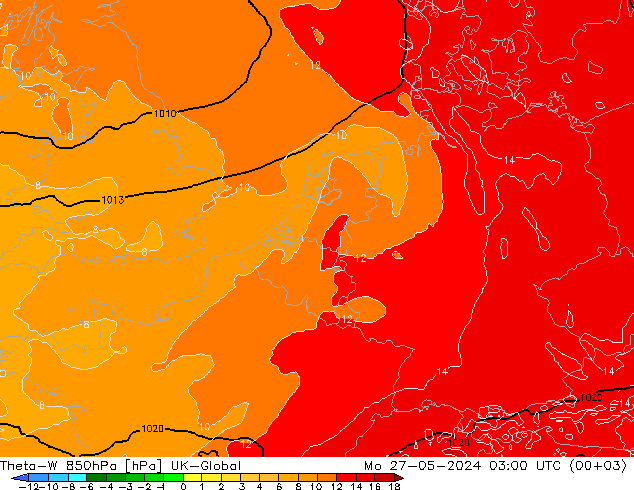 Theta-W 850hPa UK-Global Mo 27.05.2024 03 UTC