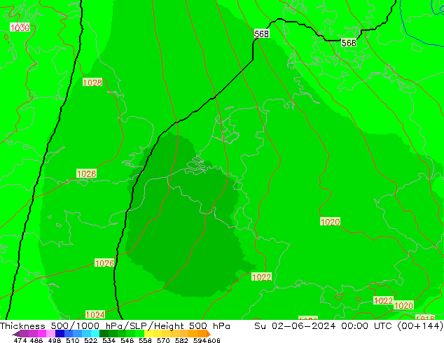 Thck 500-1000hPa UK-Global nie. 02.06.2024 00 UTC