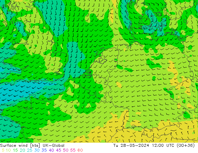 Surface wind UK-Global Tu 28.05.2024 12 UTC