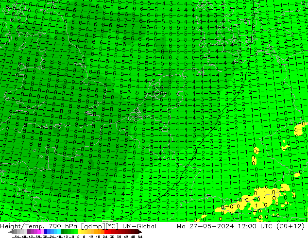 Height/Temp. 700 hPa UK-Global Mo 27.05.2024 12 UTC