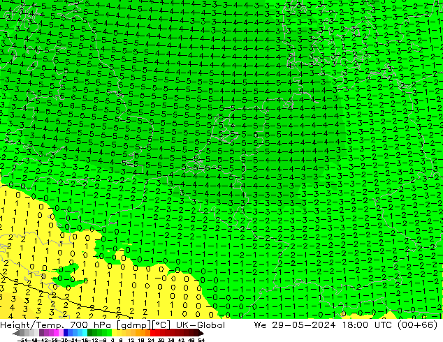 Height/Temp. 700 hPa UK-Global Qua 29.05.2024 18 UTC