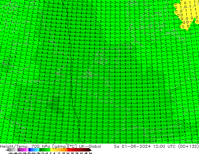 Height/Temp. 700 hPa UK-Global So 01.06.2024 12 UTC