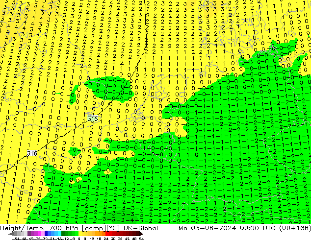 Height/Temp. 700 гПа UK-Global пн 03.06.2024 00 UTC