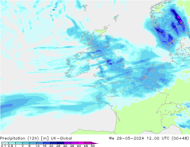 Precipitation (12h) UK-Global We 29.05.2024 00 UTC