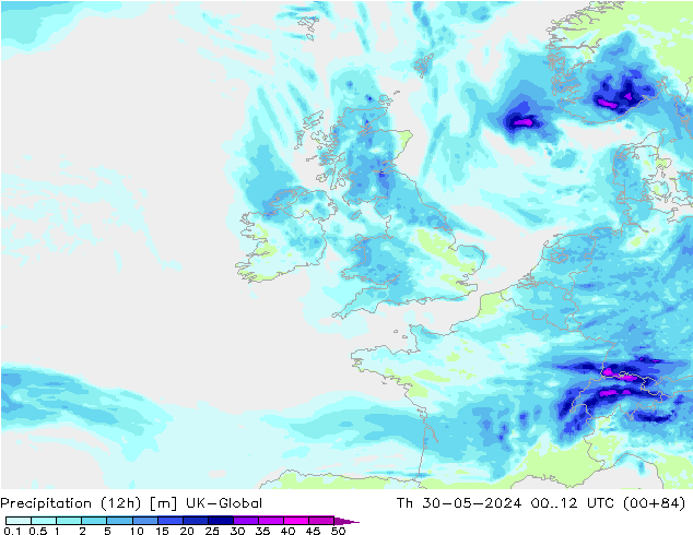 осадки (12h) UK-Global чт 30.05.2024 12 UTC