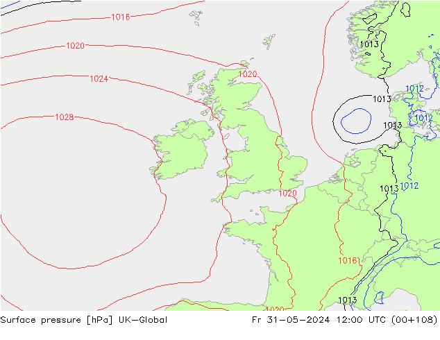 Luchtdruk (Grond) UK-Global vr 31.05.2024 12 UTC