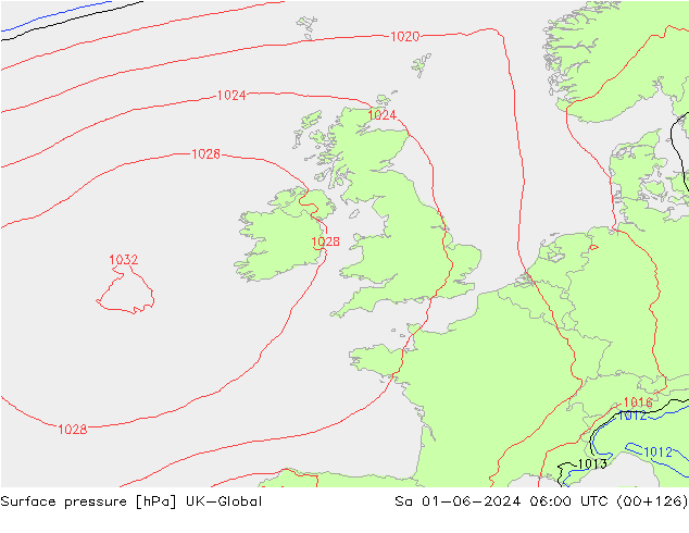 Atmosférický tlak UK-Global So 01.06.2024 06 UTC