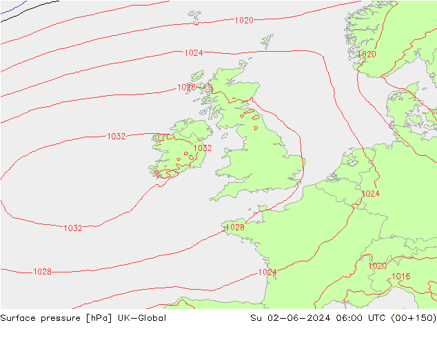 Surface pressure UK-Global Su 02.06.2024 06 UTC