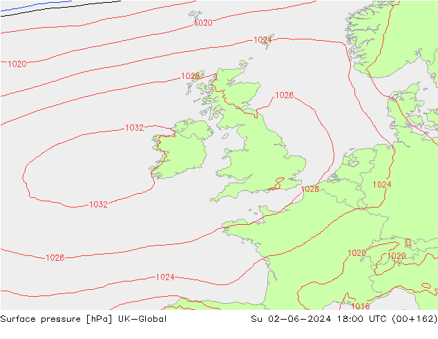 Pressione al suolo UK-Global dom 02.06.2024 18 UTC