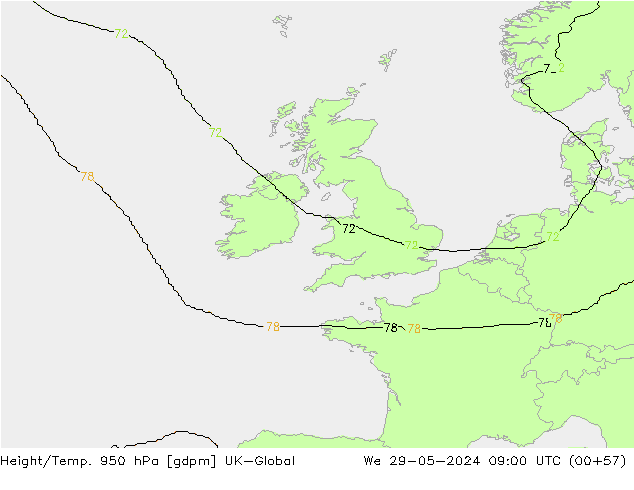 Height/Temp. 950 hPa UK-Global  29.05.2024 09 UTC