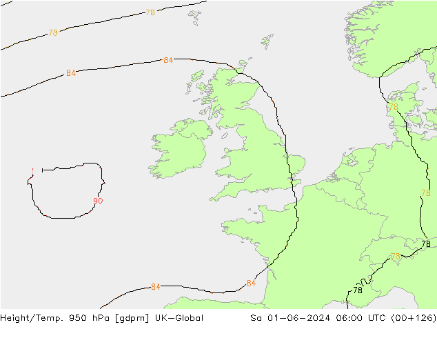 Height/Temp. 950 hPa UK-Global So 01.06.2024 06 UTC