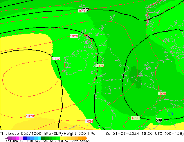 Thck 500-1000hPa UK-Global sab 01.06.2024 18 UTC