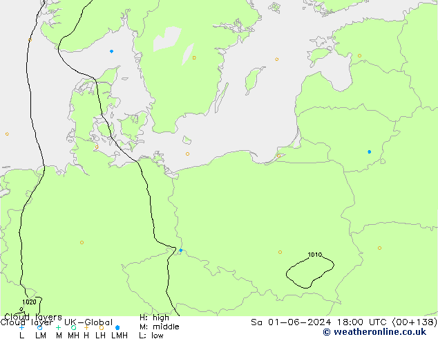 Cloud layer UK-Global сб 01.06.2024 18 UTC