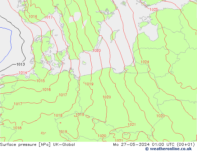 Surface pressure UK-Global Mo 27.05.2024 01 UTC