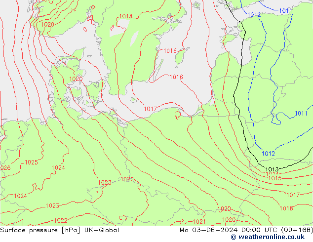 Atmosférický tlak UK-Global Po 03.06.2024 00 UTC