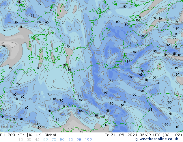 RH 700 hPa UK-Global pt. 31.05.2024 06 UTC