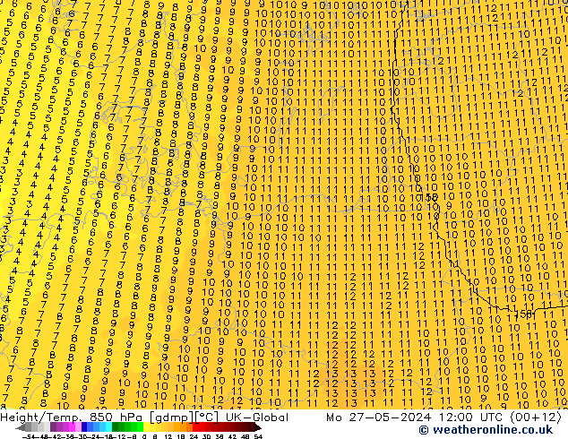 Height/Temp. 850 hPa UK-Global Po 27.05.2024 12 UTC