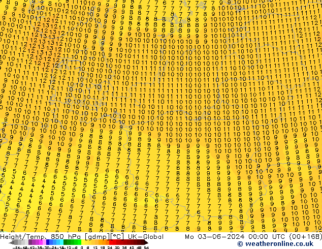 Height/Temp. 850 hPa UK-Global Mo 03.06.2024 00 UTC