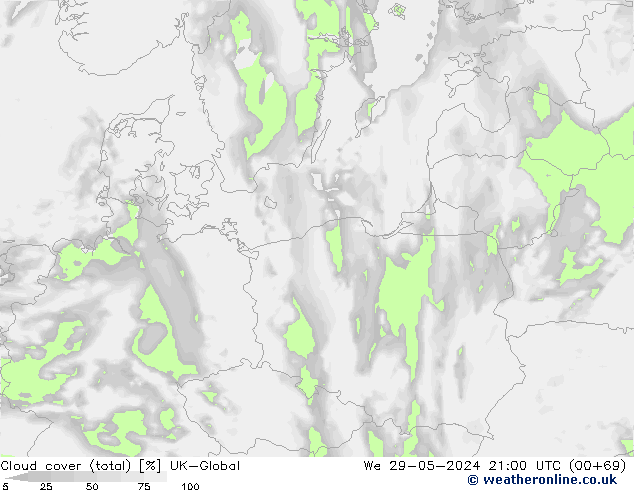 Nubes (total) UK-Global mié 29.05.2024 21 UTC