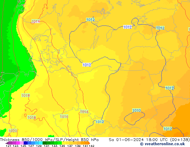 Thck 850-1000 гПа UK-Global сб 01.06.2024 18 UTC