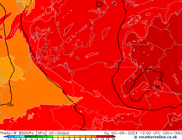 Theta-W 850hPa UK-Global Ne 02.06.2024 12 UTC