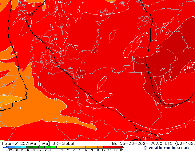 Theta-W 850hPa UK-Global Pzt 03.06.2024 00 UTC
