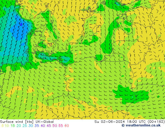 Wind 10 m UK-Global zo 02.06.2024 18 UTC