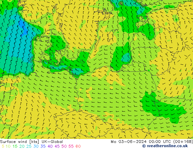 Surface wind UK-Global Mo 03.06.2024 00 UTC